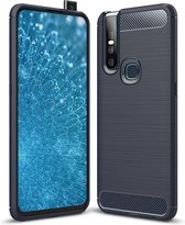 Brushed Texture Carbon Fiber TPU Case voor Vivo V15 (Navy Blue)