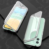 Voor iPhone 11 Ultra Slim Dubbelzijdig Magnetische Adsorptie Hoekig Frame Gehard Glas Magneet Flip Case (Zilver)