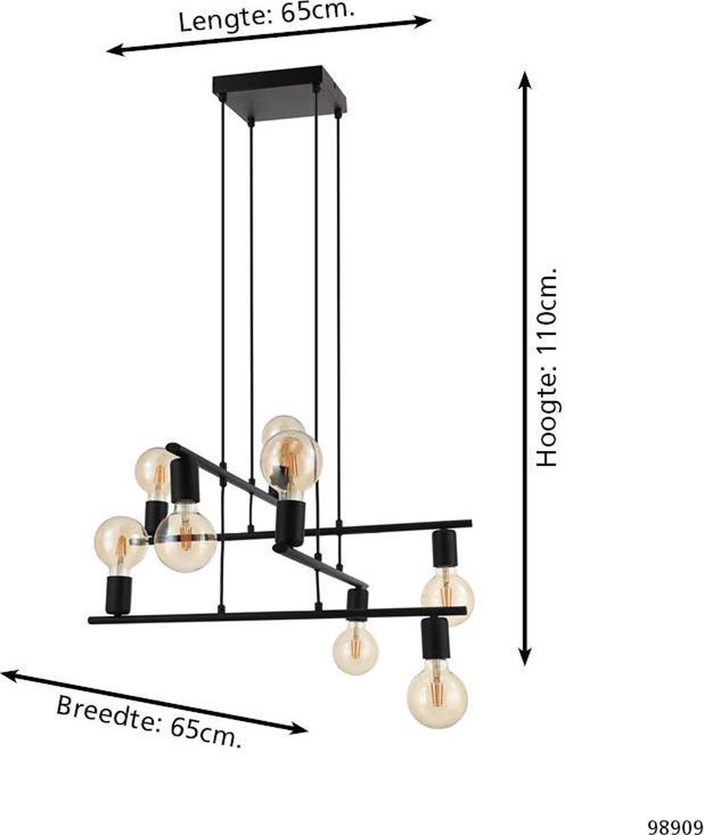 EGLO Mezzana - Lampe à suspension - E27 - 65 cm - Zwart | bol.com
