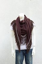 Driehoek sjaal - Triangle scarf - Omslagdoek - Bruin suedine met franjes en aztec randje