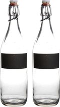 Cuisine Elegance set de 2x bouteilles de conservation avec compartiment ardoise et fermeture clip 980 ml