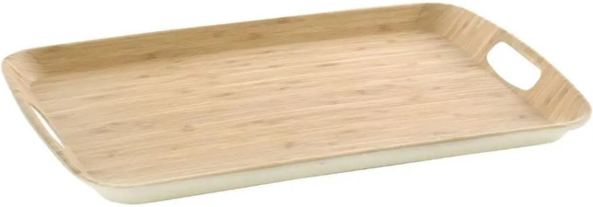 Dienblad/serveerblad rechthoekig 38 x 26 cm bamboe wit met handvaten - Serveerbladen, dienbladen & keukenbenodigdheden