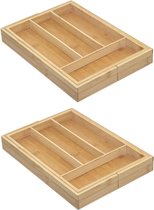 Set van 2x stuks bestekbakken/keuken organizers uitschuifbaar 4 tot 6-vaks bamboe - 35 x 25 cm