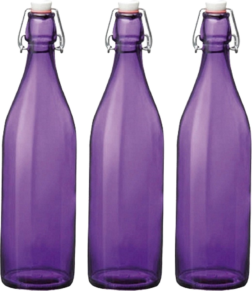 Cuisine Elegance set van 8x stuks weckflessen paars beugeldop glas van 1 liter