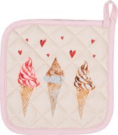 Clayre & Eef Pannenlap 20x20 cm Beige Roze Katoen Vierkant Ijsjes Afgiet Pannenlap