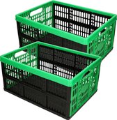 Forte Plastics 2x caisses de courses pliables noir/vert 48 x 35 x 24 cm