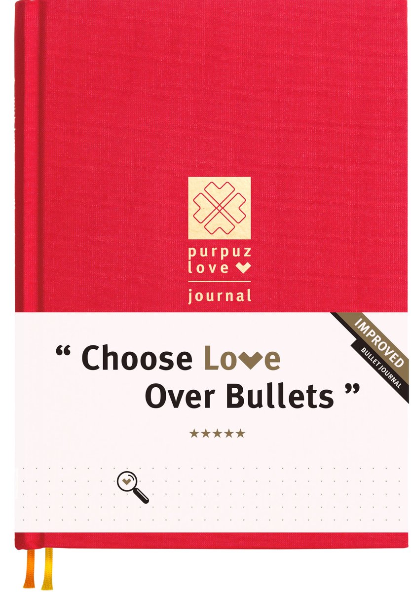 Purpuz Bullet Journal - Notitieboek A5 - Notebook - Luxe Hardcover - 140gms - Love Journal - Red Cross Red - in 11 Extra Kleuren