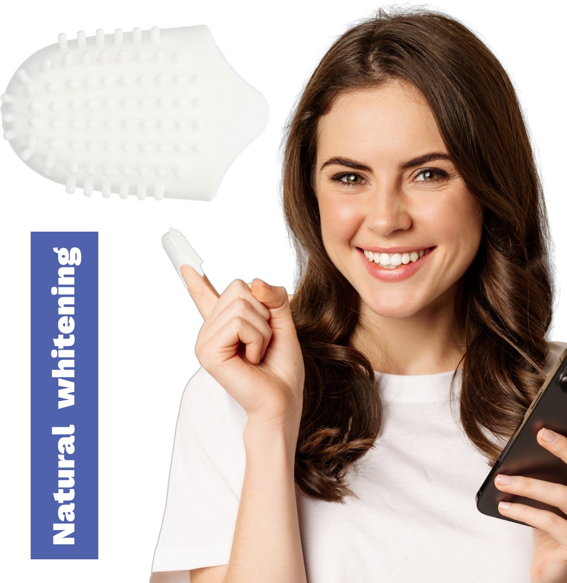 The Gumies ® Natural Whitening – Vingertandenborstel voor Volwassenen – Te gebruiken zonder water of tandpasta – Maat Small (jeugd en vrouwen) – Tot 100 beurten –Zachte Tandenborstel voor Gevoelige Tanden