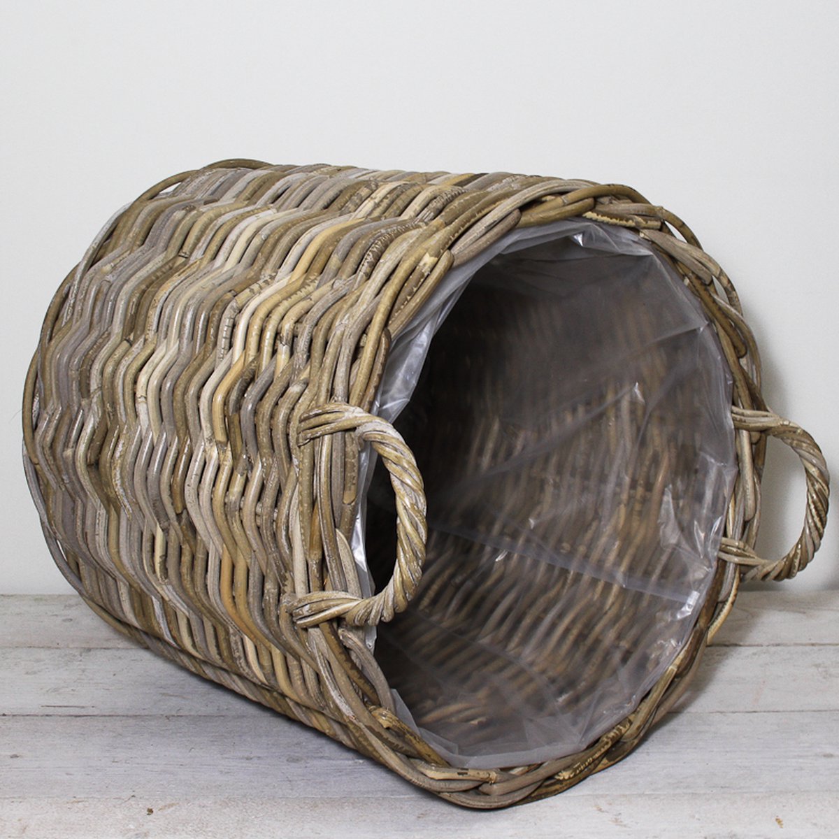 Haardmand - Plantenmand - Met plastic - Riet - Rotan - Met hengsels - Dia 50 x H50 cm