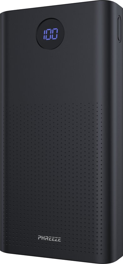 Phreeze Powerbank 30000 mAh - Zwart - Snellader - 2x USB-A (Quick Charge 3.0) + 1x USB-C (Power Delivery 3.0) - Geschikt voor Apple iPhone, iPad, Samsung, Android, Tablet - Powerbank iPhone - Powerbank Samsung