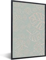 Motif Luxe aux feuilles brillantes et roses sur fond bleu 80x120 cm