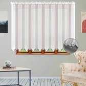 Glow Thuis - Vitrage ( net curtain ) van hoogwaardig voile-materiaal , kant en klaar vitrage Gordijn -Vitrage met grijs satijn Band - 400 x 150 cm - Inclusief haken