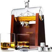 Whisiskey Whiskey Karaf - Luxe Whisky Karaf Set Zeilschip - 1L - Decanteer Karaf - Zeilboot - Whiskey Set - Incl. 4 Whiskey Stones, Schenktuit, tap & 2 Whiskey Glazen - Peaky Blinders - Cadeau voor Man & Vrouw