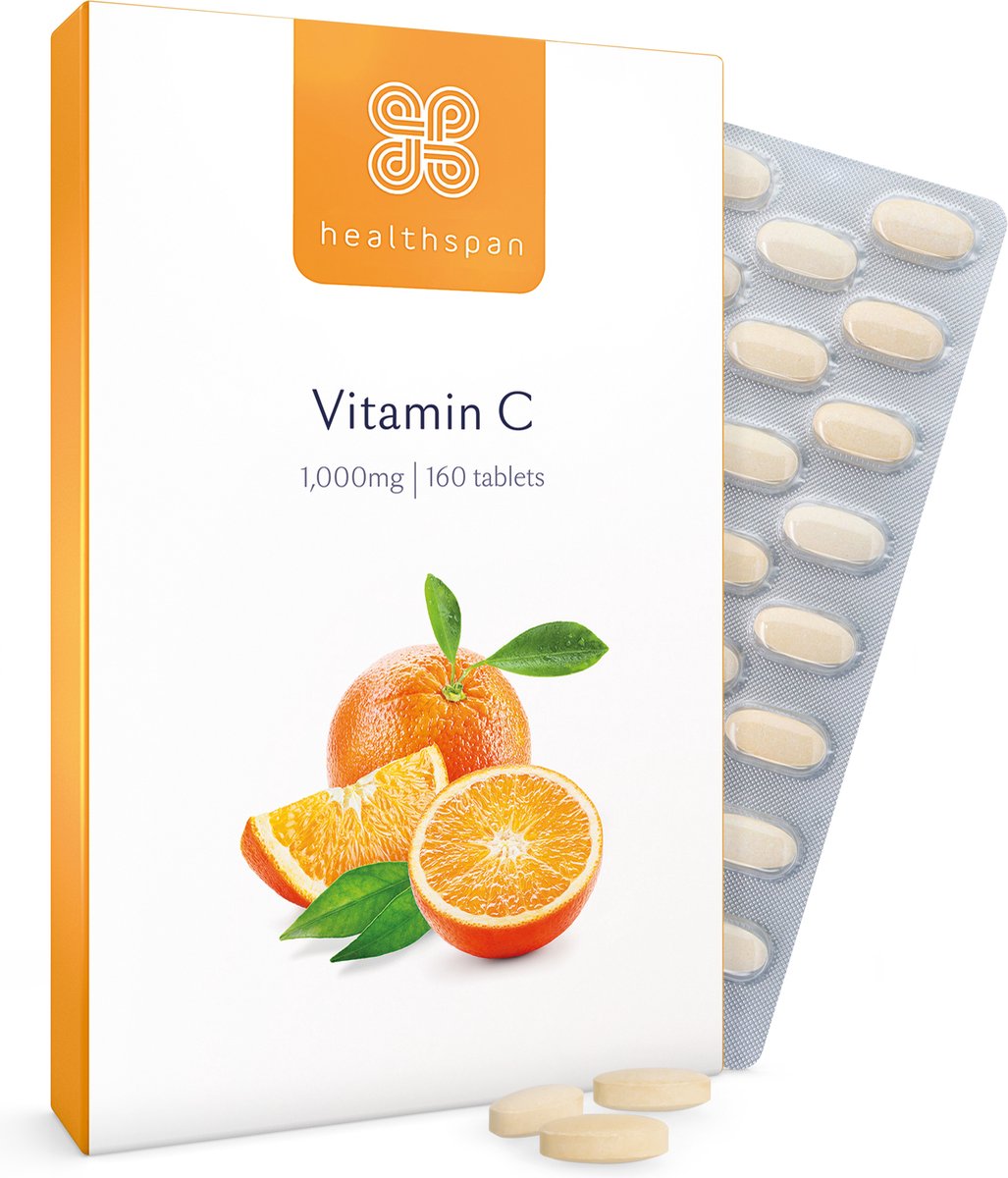 Healthspan Vitamine C 1.000mg | 160 tabletten | 1.250% NRV | Beschermt uw immuungezondheid | Ondersteunt de gezondheid van gewrichten, huid en botten | Vermindert vermoeidheid en moeheid | Veganistisch