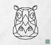 Laserfabrique Wanddecoratie - Geometrische Nijlpaard - Medium - Zwart - Geometrische dieren en vormen - Houten dieren - Muurdecoratie - Line art - Wall art