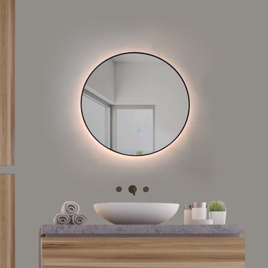 Sunlight - Miroir de salle de bain - Rond - 60x60cm - Bord noir - Miroir  chauffant -... | bol.com