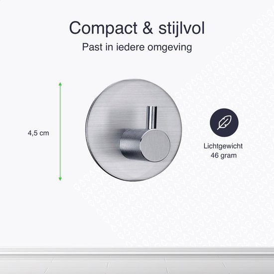 Compact zilverkleurig EAVY handdoekhaakje van 4,5 cm hoog, 46 gram.