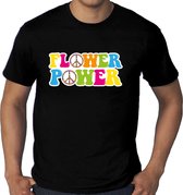 Grote Maten jaren 60 Flower Power verkleed shirt zwart met gekleurde peace tekens heren - Plus size heren XXXXL