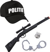 Carnaval verkleed speelgoed politiepet zwart voor kinderen met geweer/handboeien/badge