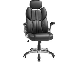 Draaistoel - Bureaustoel - lederlook - beuty in zwart - ergonomische draaistoel - met opklapbare armleuningen - nylon stervoet - draagvermogen 150 kg - zwart