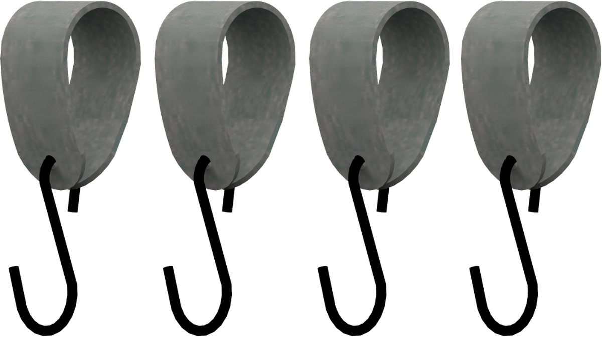 S-haakje Zwart + leren hanger: SUEDE GREY - Maat M - set van 4 (S-haakjes - kapstokhaakje - handdoekhaakje - kapstokhaak - ophanghaken - S-haken)
