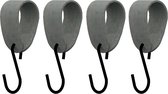 S-haakje Zwart + leren hanger: SUEDE GREY - Maat M - set van 4 (S-haakjes - kapstokhaakje - handdoekhaakje - kapstokhaak - ophanghaken - S-haken)