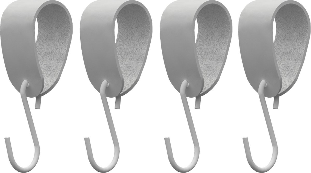 S-haakje Wit + leren hanger: LICHTGRIJS - Maat M - set van 4 (S-haakjes - kapstokhaakje - handdoekhaakje - kapstokhaak - ophanghaken - S-haken)
