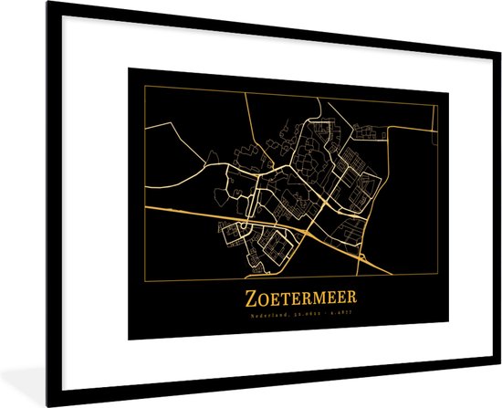 Cadre photo avec affiche - Carte - Zoetermeer - Zwart - Or - 120x80 cm - Cadre pour affiche