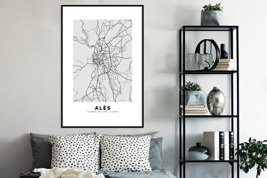 Cadre photo avec affiche - Carte - Plan de la ville - Alès - Carte - France - 80x120 cm - Cadre pour affiche
