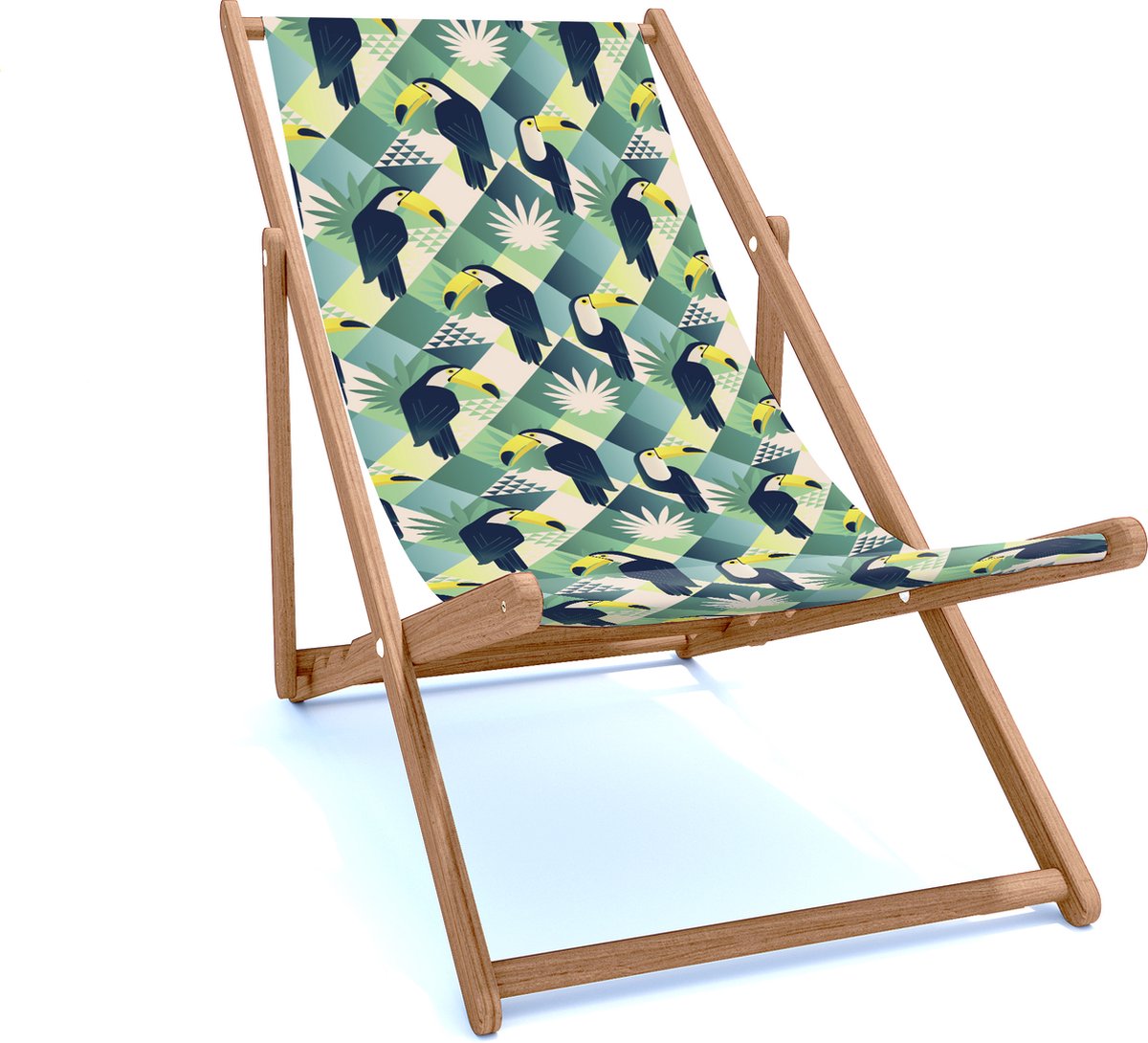 Holtaz Strandstoel Hout Inklapbaar Comfortabele Zonnebed Ligbed met verstelbare Lighoogte houten frame met stoffen Tropical