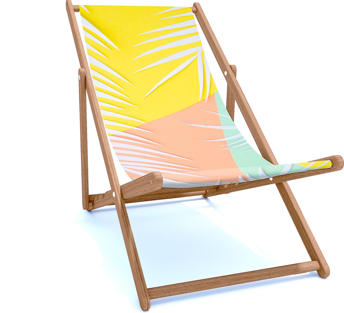 Holtaz Strandstoel Hout Inklapbaar Comfortabele Zonnebed Ligbed met verstelbare Lighoogte houten frame met stoffen Tropical