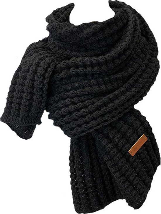 Gebreide wollen sjaal | wollen sjaal | diverse kleuren | 180 cm | zwart |  bol.com