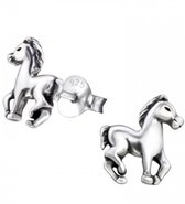 Joy|S - Zilveren paard - pony oorbellen - massief - 8 x 9 mm - geoxideerd - oorknoppen