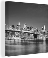 Canvas schilderij - Brooklyn - Brug - New York - Kamerdecoratie - Water - Zwart - Wit - 20x20 cm - Canvas doek - Canvas s