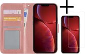 Hoes Geschikt voor iPhone 14 Pro Hoesje Book Case Hoes Flip Cover Wallet Bookcase Met Screenprotector - Rosé goud.