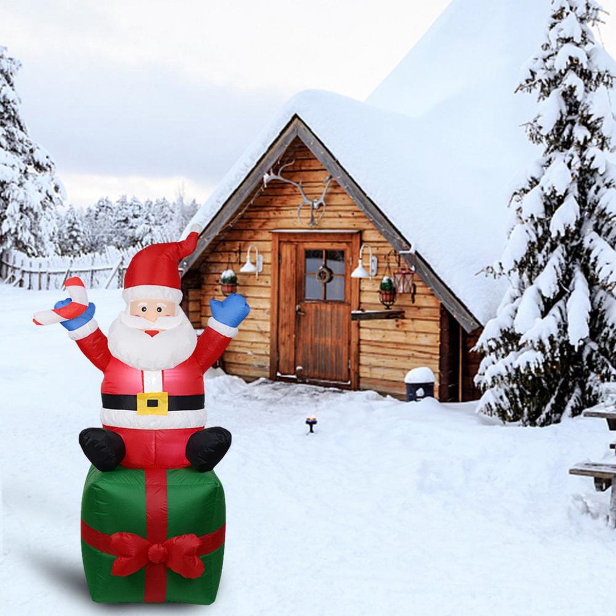 Opblaasbare kerstman 210 cm met schoorsteen en LED