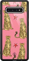 Casimoda® hoesje - Geschikt voor Samsung Galaxy S10 - The Pink Leopard - Luxe Hard Case Zwart - Backcover telefoonhoesje - Roze