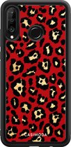 Casimoda® telefoonhoesje - Geschikt voor Huawei P30 Lite - Luipaard Rood - Zwart TPU hoesje - Backcover - Rood - Luipaardprint