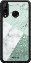 Casimoda® telefoonhoesje - Geschikt voor Huawei P30 Lite - Minty Marmer Collage - Zwart TPU hoesje - Backcover - Mint - Marmer