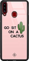 Casimoda® hoesje - Geschikt voor Samsung Galaxy A20s - Go Sit On A Cactus - Luxe Hard Case Zwart - Backcover telefoonhoesje - Roze