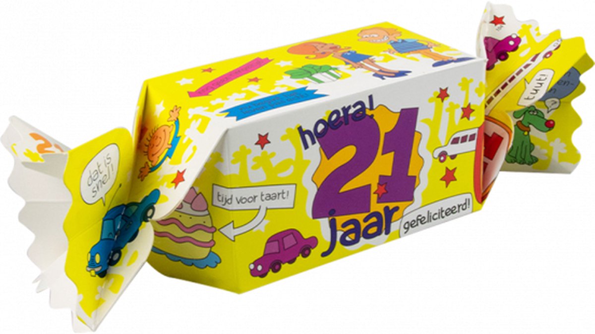 Snoeptoffee - 21 jaar - Gevuld met luxe verpakte toffees - In cadeauverpakking met gekleurd lint