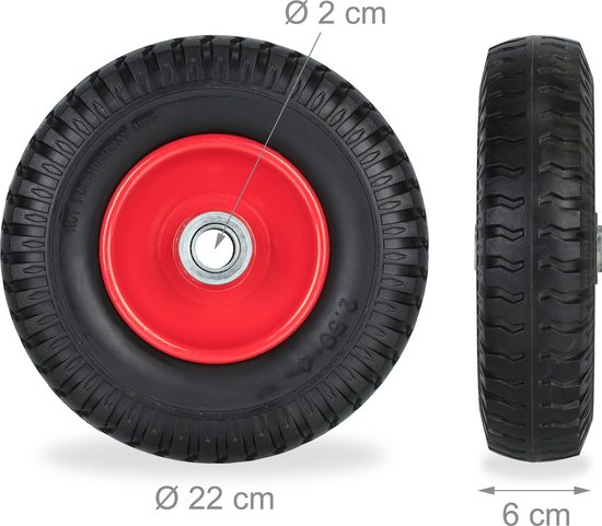 Relaxdays kruiwagenwiel - set van 2 - 2.50-4 - rubber - stalen velg - anti-lek - 80 kg - zwart-rood van Relaxdays — afbeelding 4