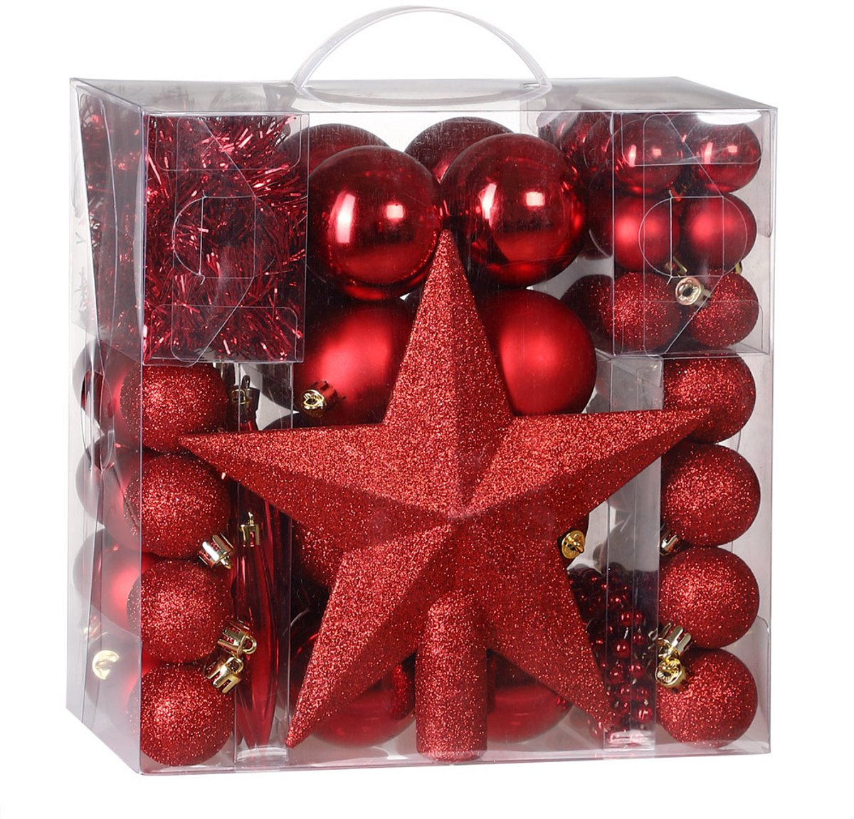 Deuba Kerstboomballen - Set van 77 Kunstof Mat Glanzend - Rood