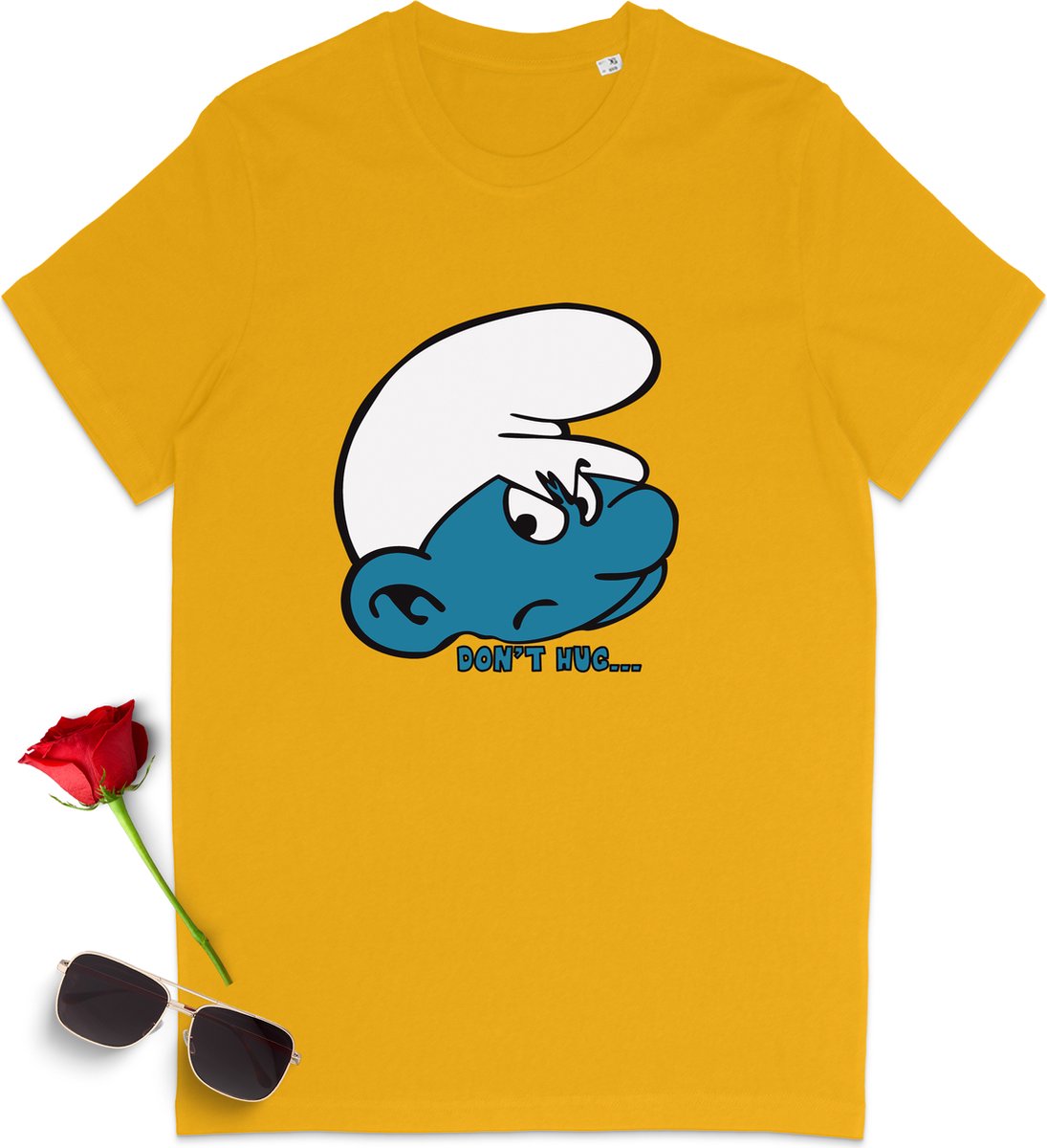 Heren T Shirt Smurf - Geel - Maat S