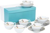 Set de 6 tasses à thé en porcelaine Majestic avec soucoupes