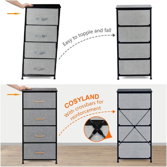 DUMOS Antonia Commode voor slaapkamer met 5 stoffen laden, kleine
