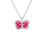 Joy|S - Zilveren vlinder hanger - rood met witte stippen - inclusief ketting 39 cm - voor kinderen