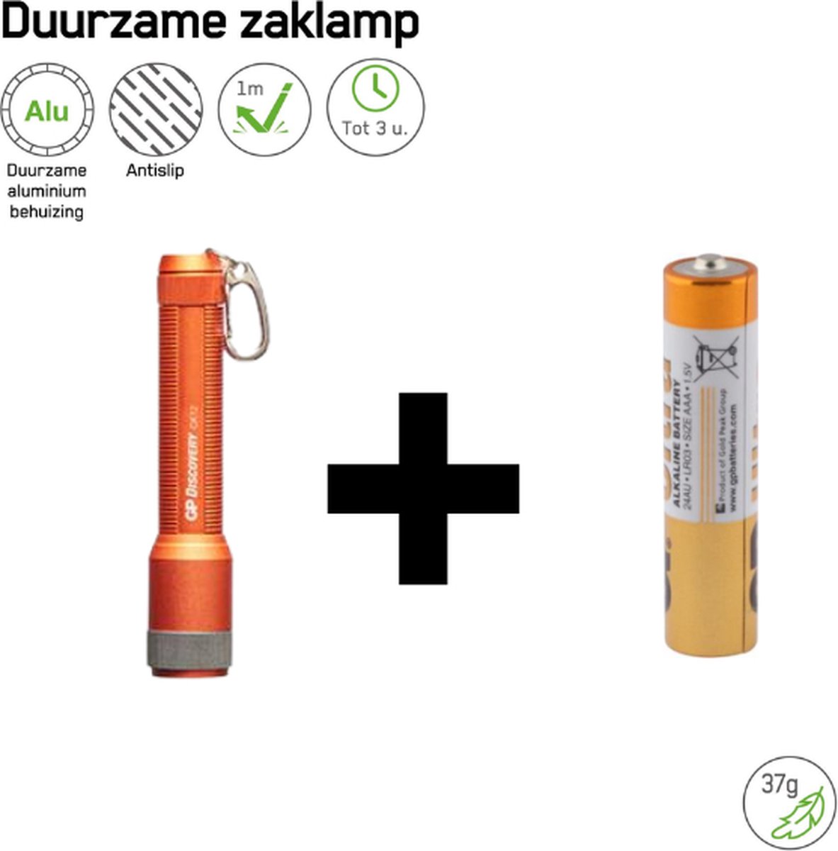 GP CK12 Zaklamp kleur Oranje inclusief batterij - 20 Lumen - IPX4 - Sleutelhanger