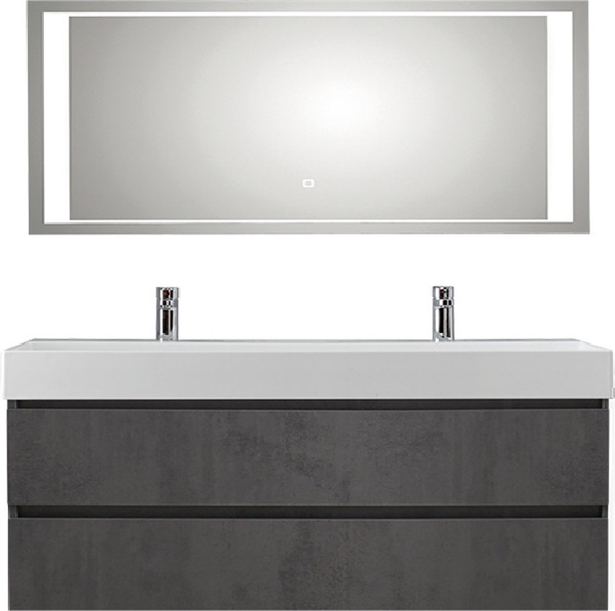 Modulo Badkamermeubel Met Wastafel | 100 Cm Mat Zwart Greeploos Front Mineraalmarmer 1 Lade 92795