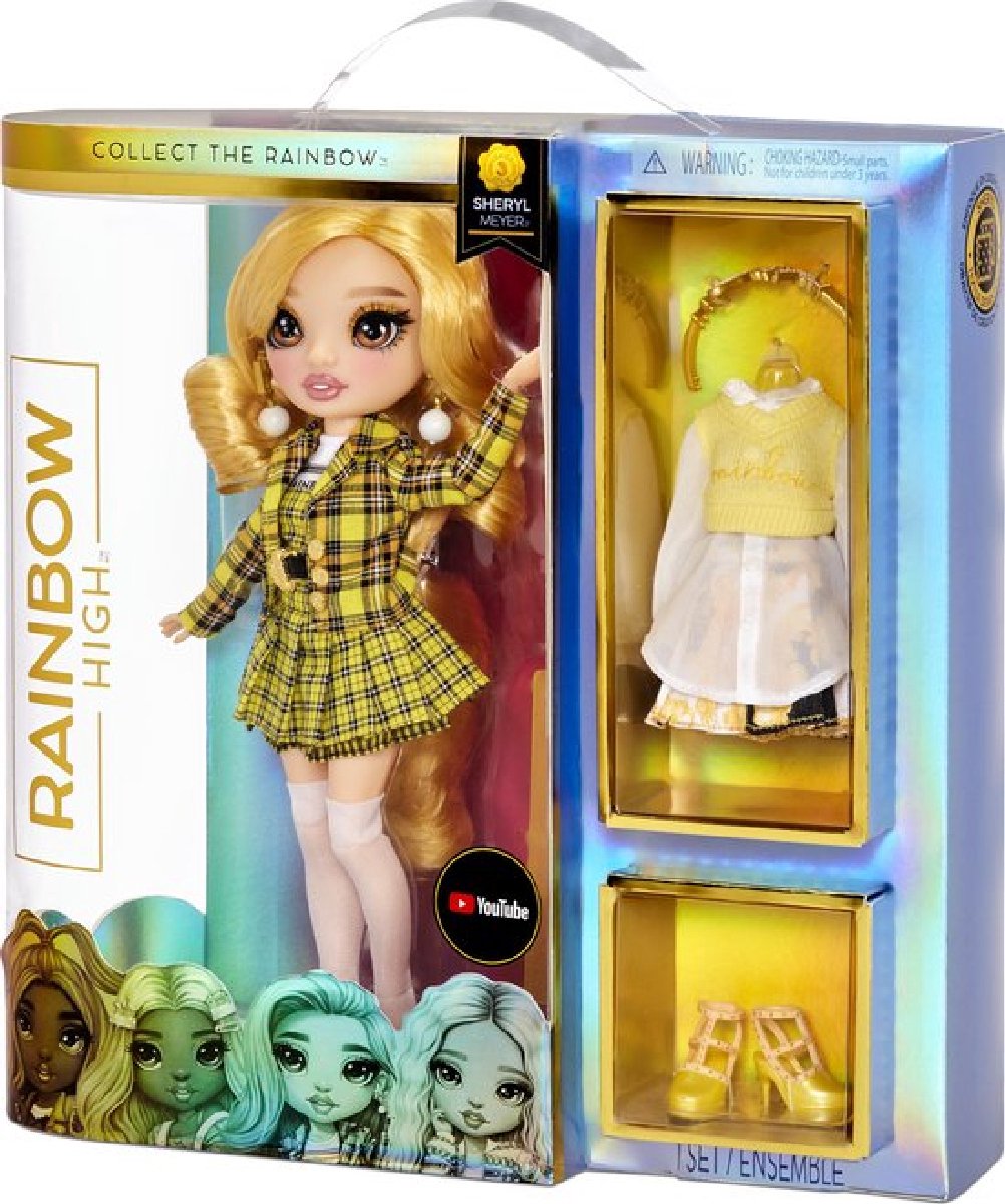 Rainbow High Sheryl Meyer - Poupée-mannequin jaune orangé (jaune) avec 2  tenues à agencer et associer et accessoires de poupée